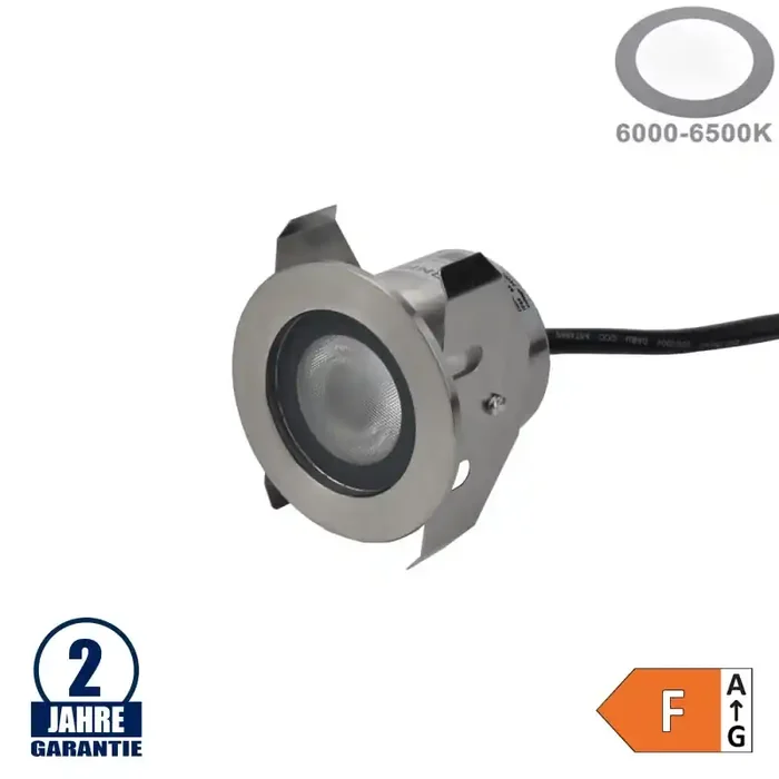 1,3W LED Bodenleuchte Inox 24V IP68 Kaltweiß
