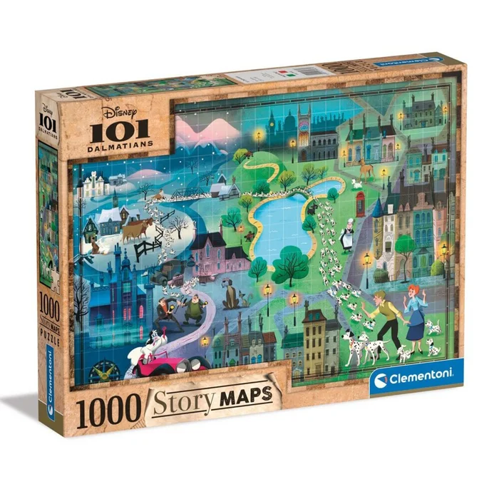 1000 Teile Puzzle Clementoni Disney Story Maps Les 101 Dalmatiens [Größe 50×69 cm]