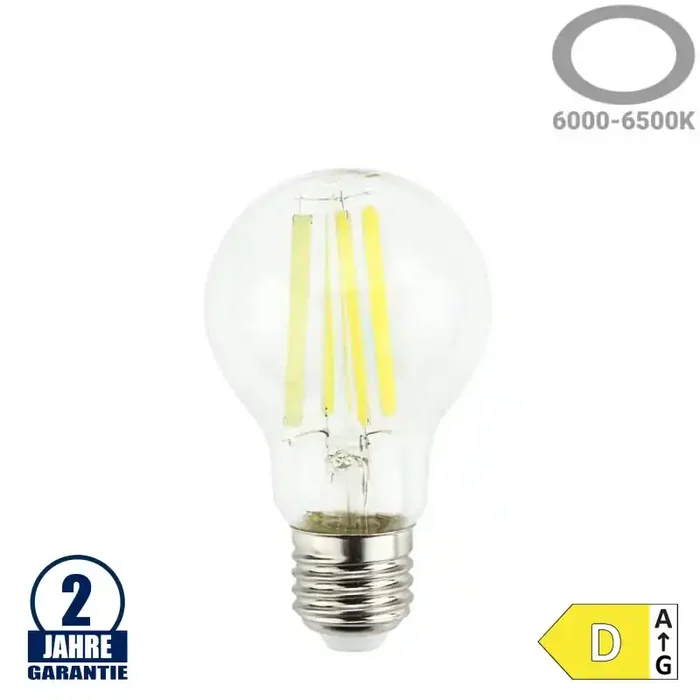 10W LED FILAMENT E27 A60 Birne Glas Kaltweiß