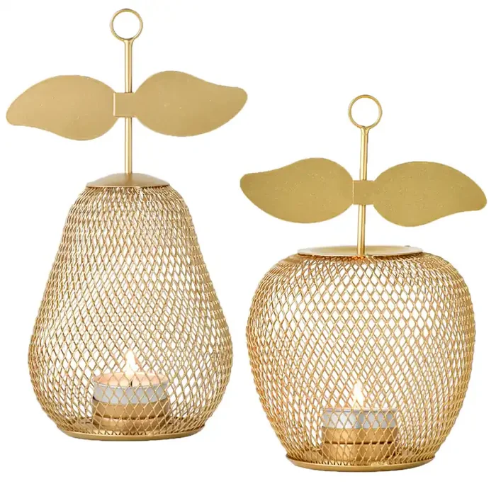 2er Set Aesthetic Teelichthalter Pear Manzana gold 23cm