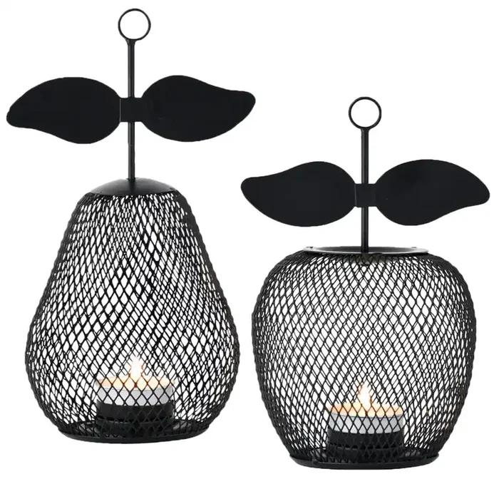 2er Set Aesthetic Teelichthalter Pear Manzana schwarz 23cm