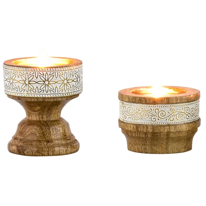 2er Set Boho Deko Teelichthalter Kerzenständer aus Holz Hamida Hannan