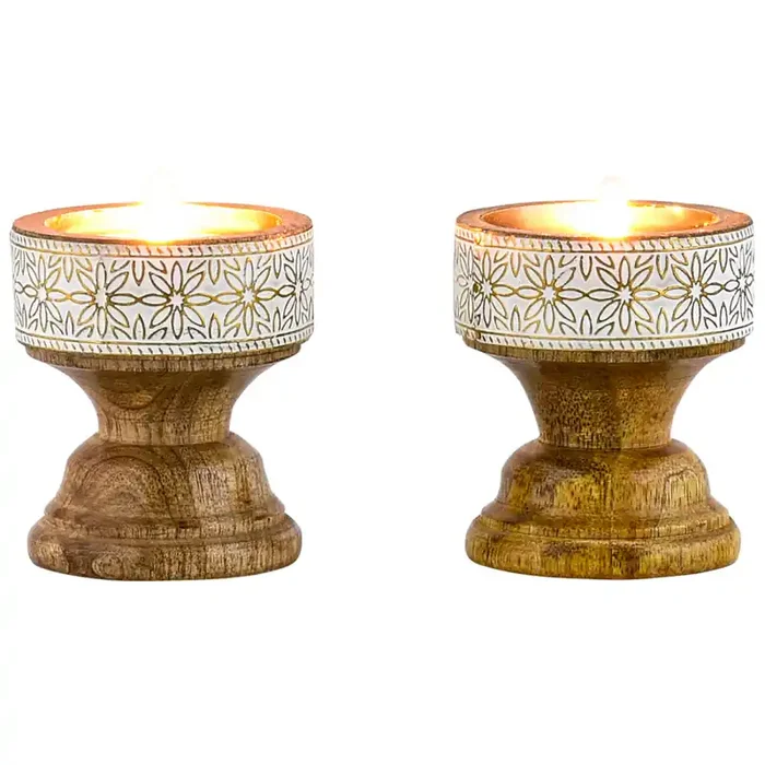 2er Set Boho Deko Teelichthalter Kerzenständer aus Holz Hamida