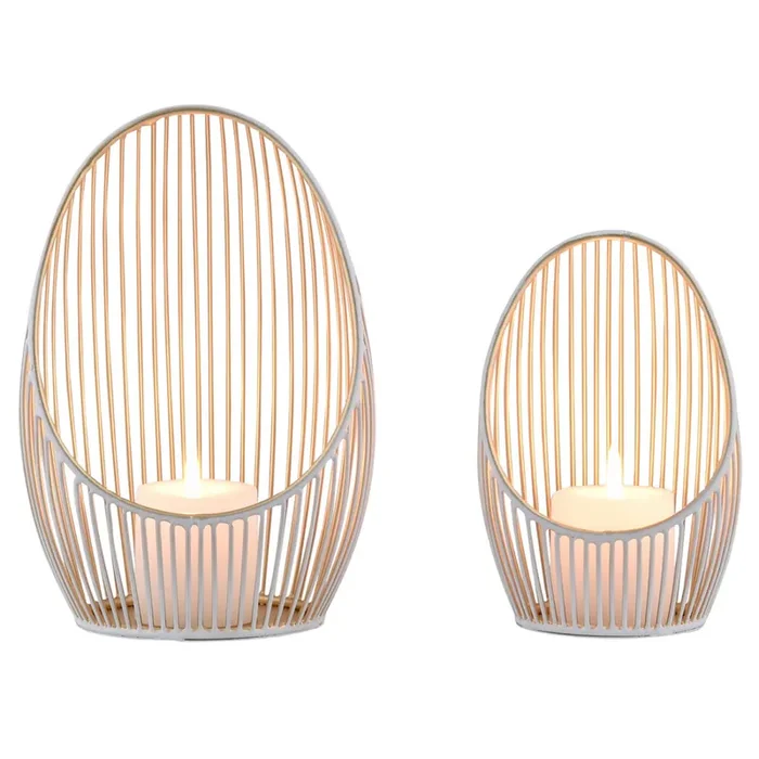 2er Set Deko Aesthetic Teelichthalter Kerzenhalter Dekoobjekt Palmis Weiss