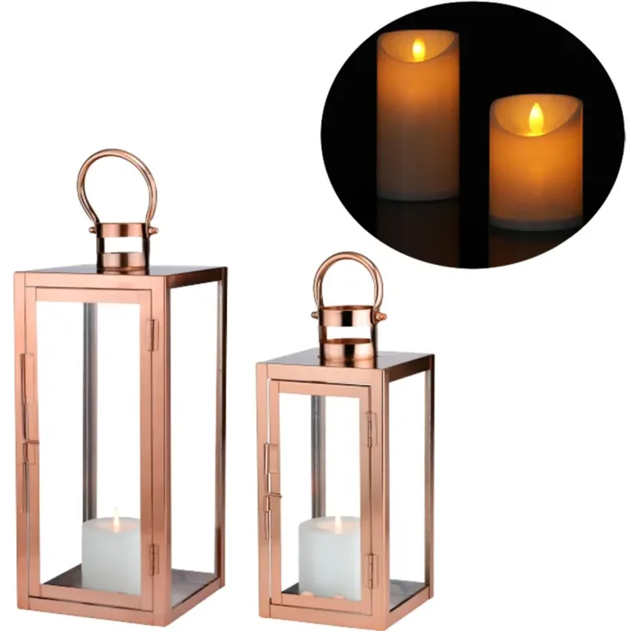 2er Set LED Skandinavisches Design Balkon Windlicht Gartenlaterne Marra Kupfer