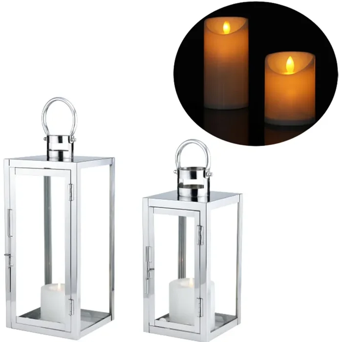 2er Set LED Skandinavisches Design Balkon Windlicht Gartenlaterne Marra Silber