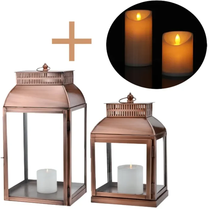 2er Set LED Vintage Balkong Garten Windlicht Gartenlaterne Smilia Kupfer