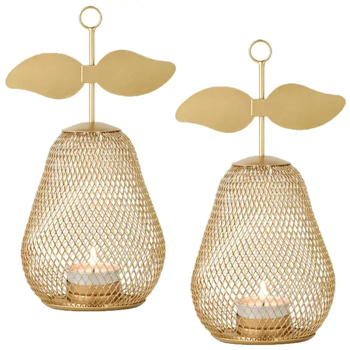 2er Set Moderne Deko Teelichthalter Pear gold 23cm