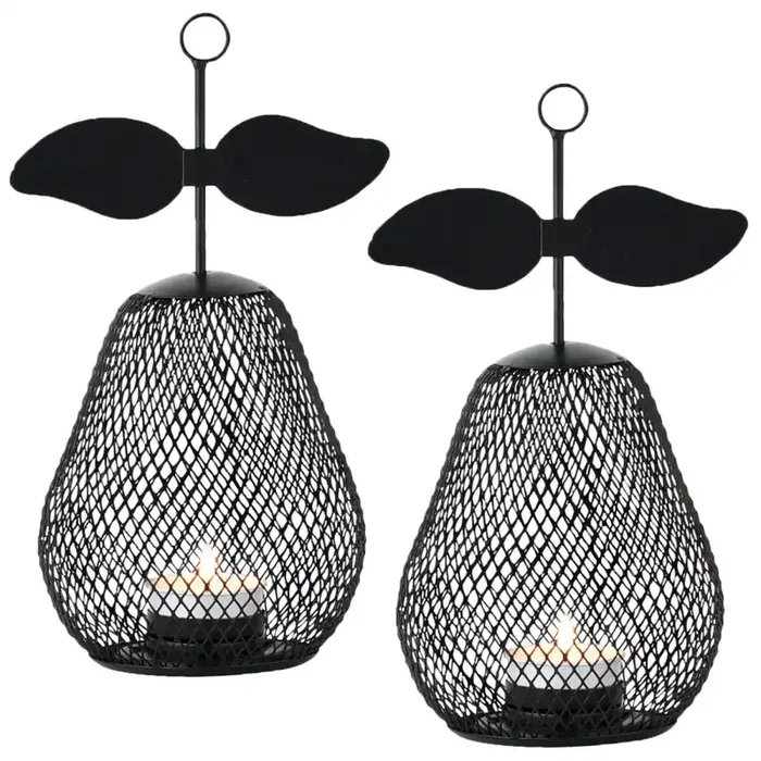2er Set Moderne Deko Teelichthalter Pear schwarz 23cm