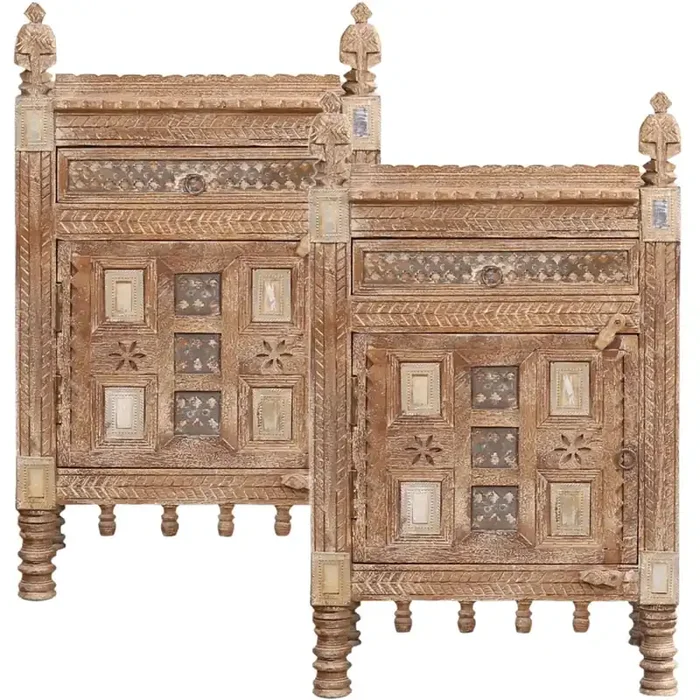 2er Set Orientalische Vintage Nachttisch Beistelltisch Nachtschrank Hajiba Natur
