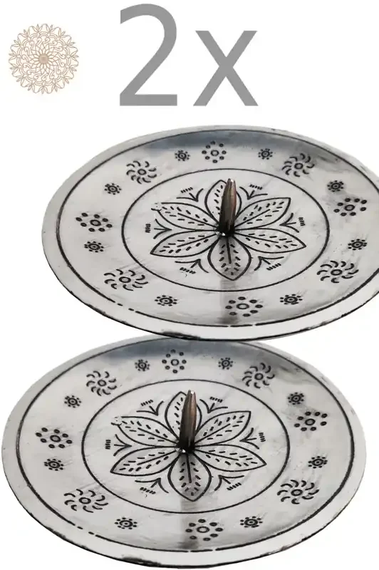 2er SET Orientalischer Kerzenhalter Silber Jaini Rund 12cm