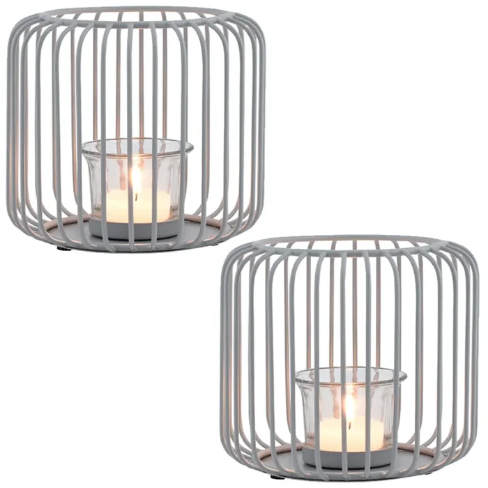 2er Set Skandinavische Deko Windlichter Teelichthalter Kerzenhalter Cibolo Grau Gross