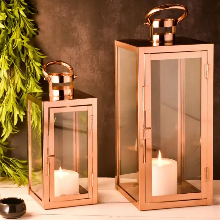 2er Set Skandinavisches Design Balkon Windlicht Gartenlaterne Marra Kupfer