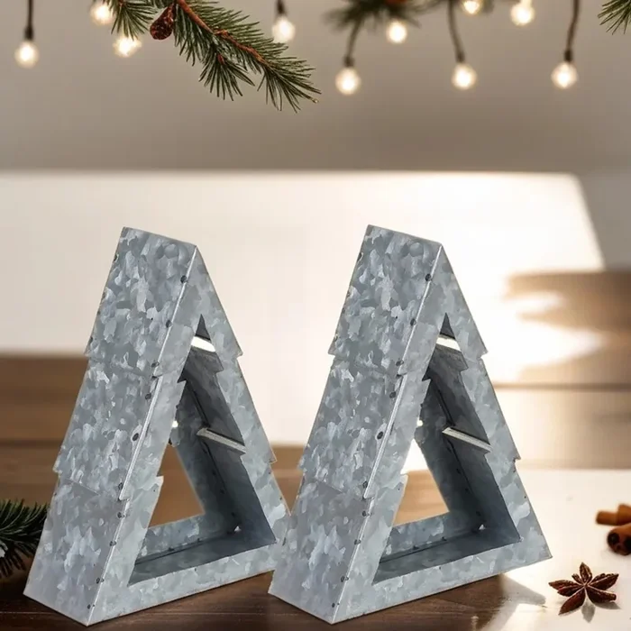 2er SET Teelichthalter Christbaum 20cm Silber aus Metall Aukje