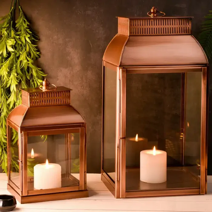 2er Set Vintage Balkong Garten Windlicht Gartenlaterne Smilia Kupfer