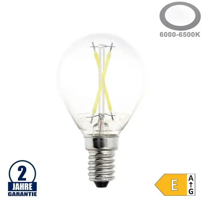 2W LED FILAMENT E14 G45 Birne Glas Kaltweiß