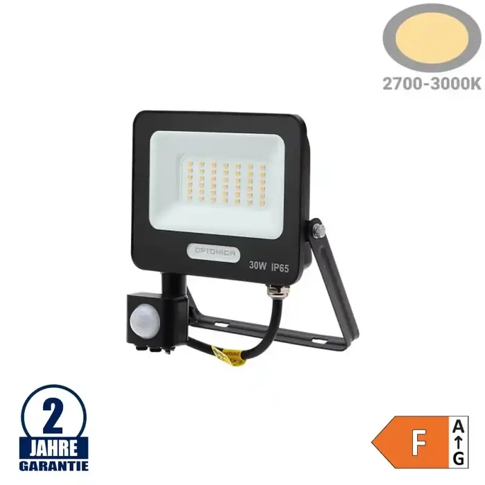 30W LED SMD Fluter Schwarz Warmweiß mit Bewegungsmelder