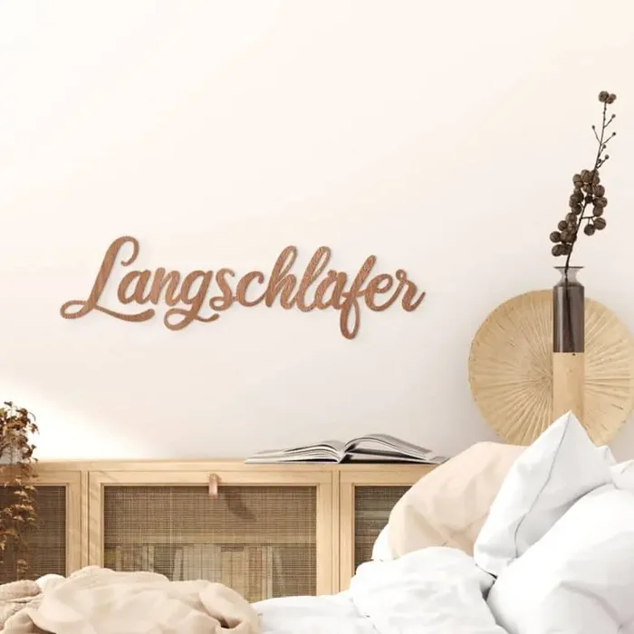3D Schriftzug Langschläfer – Wanddeko fürs Schlafzimmer – Mahagoniholz
