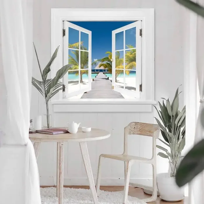 3D Wandtattoo Fenster quadratisch – Der Weg ins Paradies