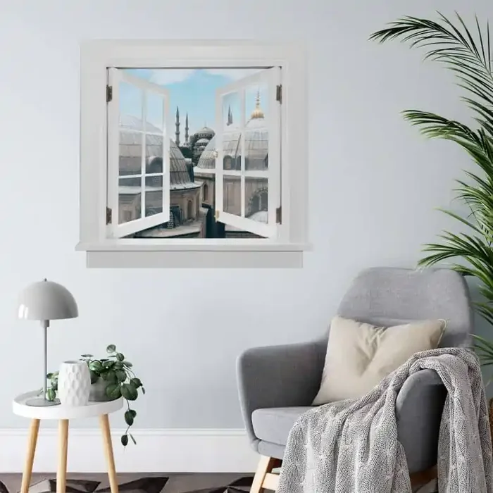 3D Wandtattoo Fenster quadratisch – Über den Dächern von Istanbul