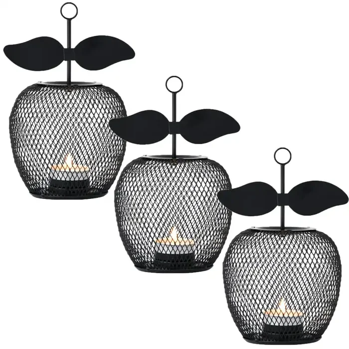 3er Set Moderne Teelichthalter Manzana schwarz 19cm
