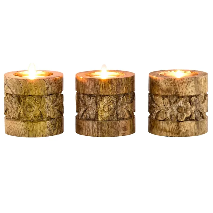3er Set Orientalische Deko Teelichthalter Kerzenständer aus Holz Luja