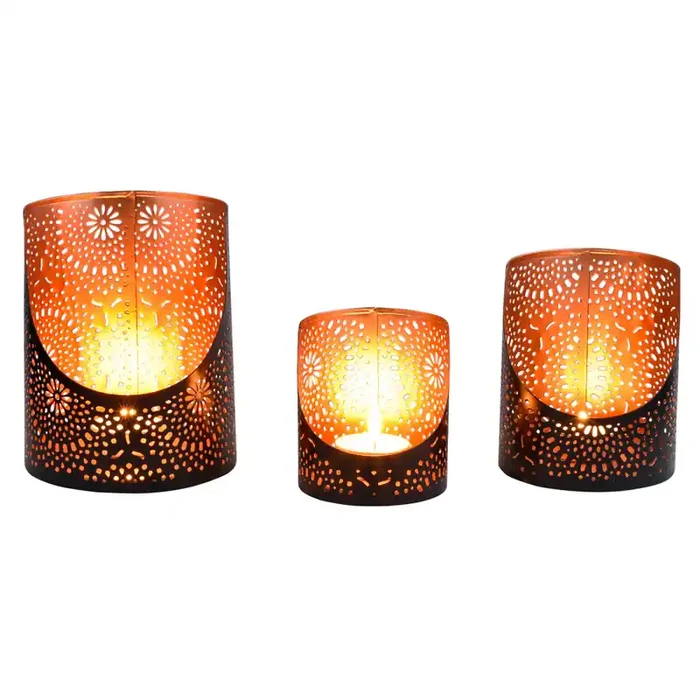 3er Set Orientalische Deko Windlicht Teelichthalter Yulet Schwarz