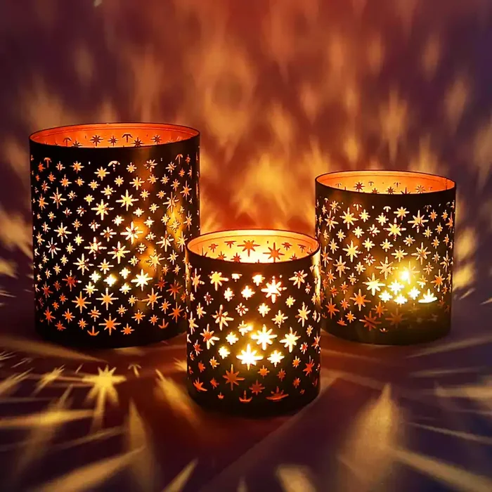 3er Set Orientalisches Garten Windlicht Teelichthalter Hamman Schwarz