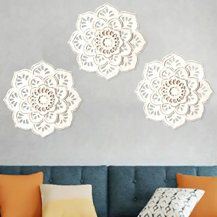 3er Set Vintage Wandbild Wanddeko aus Holz Amila