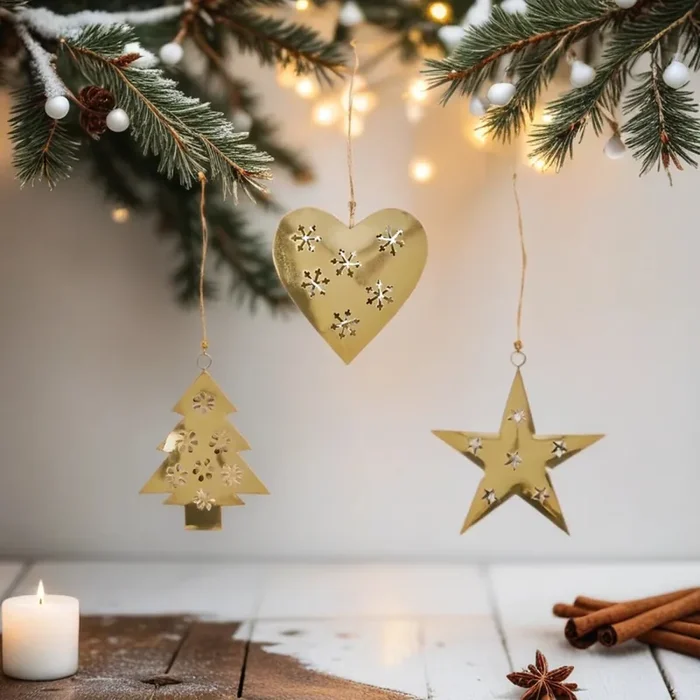 3er Set Weihnachtsanhänger Weihnachtsdeko Gold