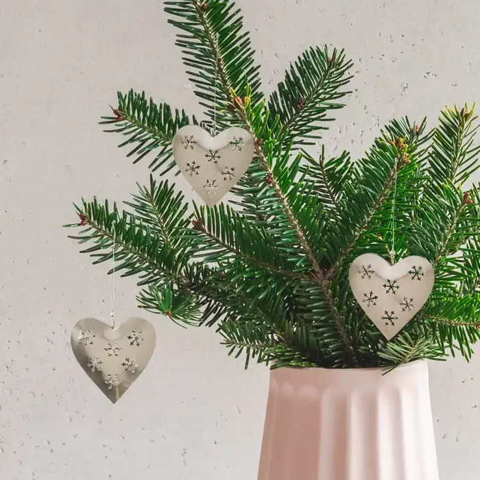 3er Set Weihnachtsanhänger Weihnachtsdeko Herz Silber