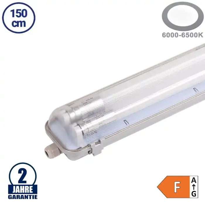 44W LED Feuchtraum/-Wannenleuchte inkl. Röhren SET 150cm zweiflammig IP65 Kaltweiß