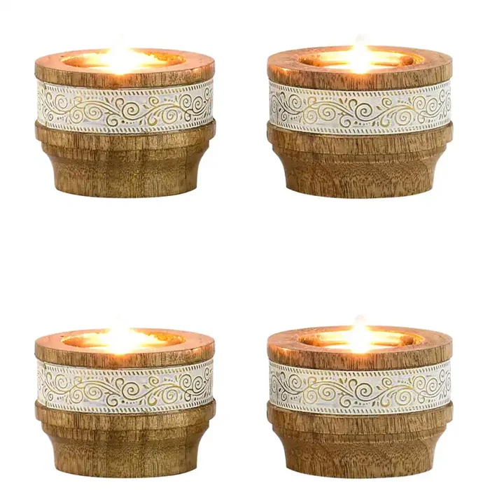 4er Set Boho Deko Teelichthalter Kerzenständer aus Holz Hannan
