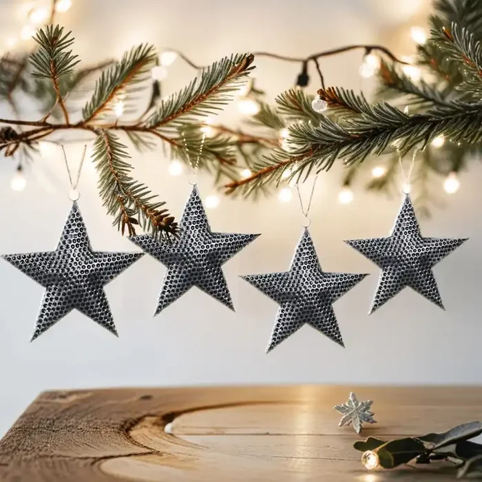 4er Set Christbaumschmuck Stern 18cm Anhänger aus Metall