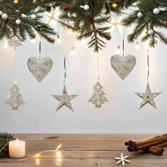 6er Set Weihnachtsanhänger Weihnachtsdeko Silber