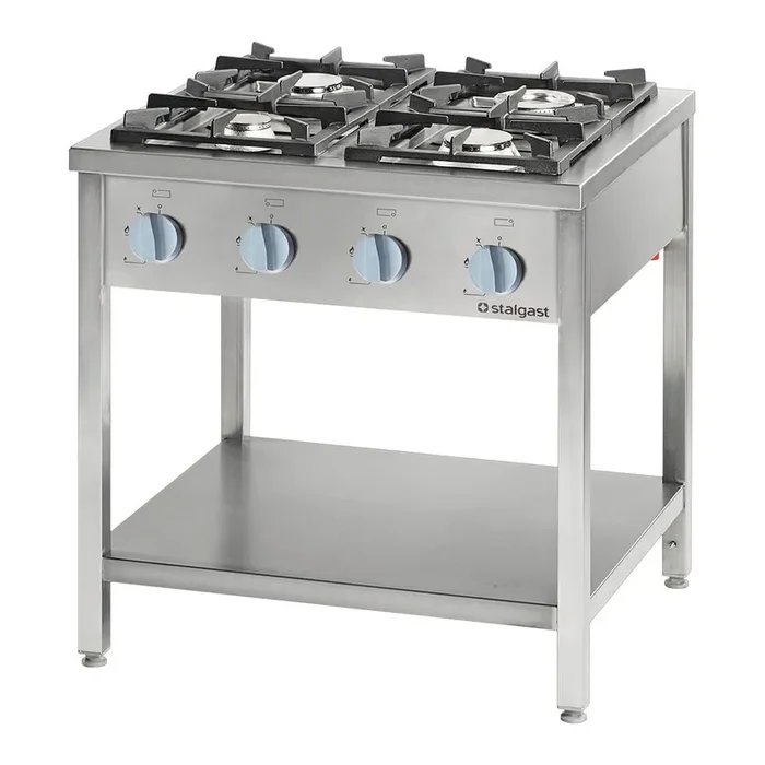 900 series gas stove – 4 burners (3.5 + 5 + 2×7), 22.5 kW, G20, 900 x 900 x 850 mm (WxDxH)