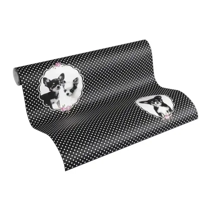 A.S. Création Vliestapete Little Stars Kinderzimmertapete mit niedlichen Hunden für Mädchen schwarz, lila