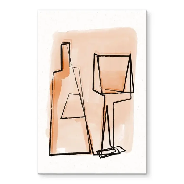 Acrylglasbild Abstraktes Stillleben Flasche und Weinglas – Treechild