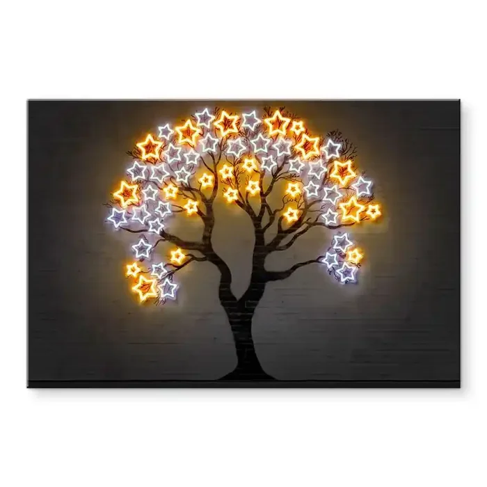 Acrylglasbild Baum mit Sternen Kunst im Neon Design – Mielu