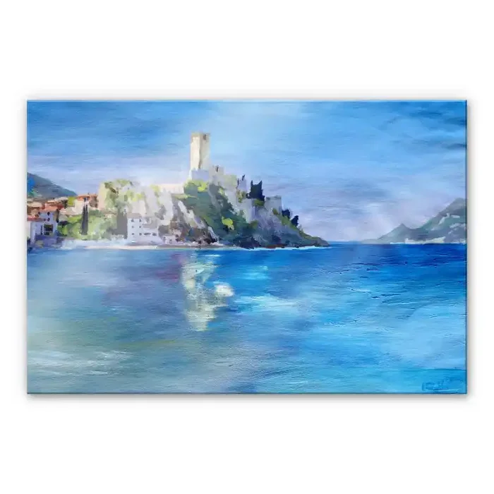Acrylglasbild Bleichner – Malcesine mit der Castello Scaligero