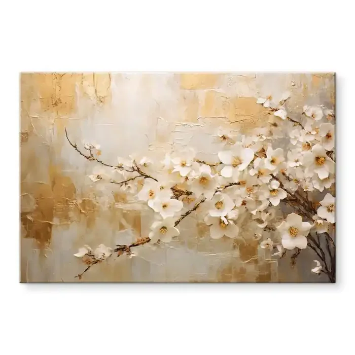 Acrylglasbild Blütenzweig auf Vintage-Gold – Paksoylu