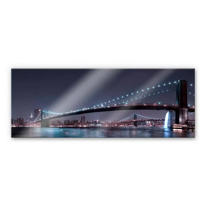 Acrylglasbild Bravin – Manhattan Skyline bei Nacht – Panorama