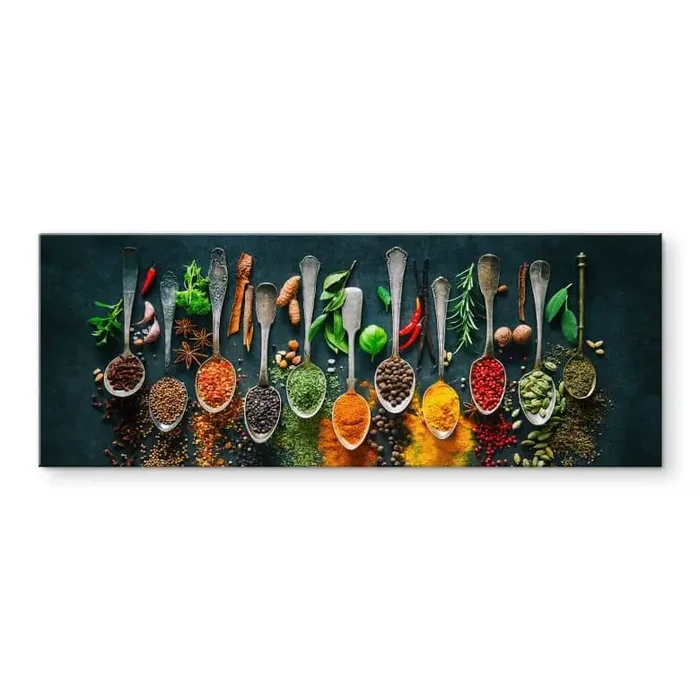 Acrylglasbild Bunte Vielfalt an Gewürzen – Panorama