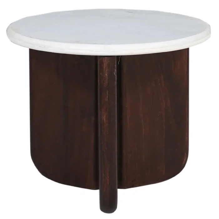 Adelisa runder Couchtisch 60 cm mit Marmorplatte und Mangoholz-Gestell