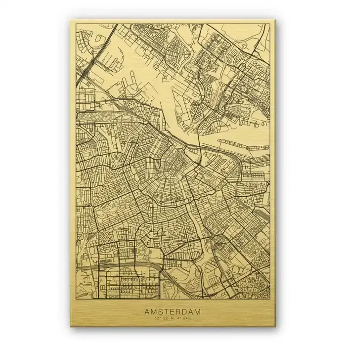 Alu-Dibond mit Goldeffekt Stadtplan Amsterdam