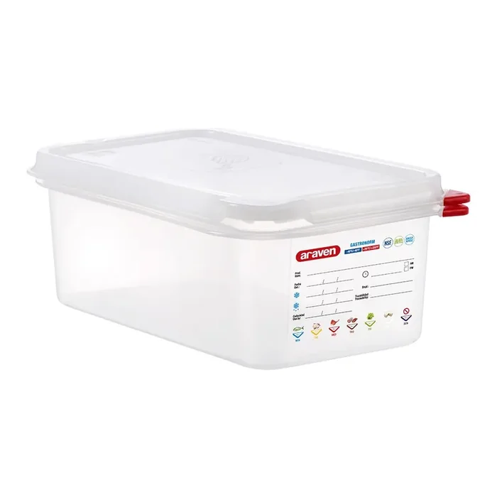 ARAVEN Gastronormbehälter mit Deckel, Polypropylen, GN 1/4 (100 mm)