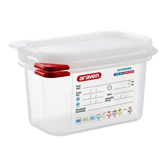 ARAVEN Gastronormbehälter mit Deckel, Polypropylen, GN 1/9 (100 mm)