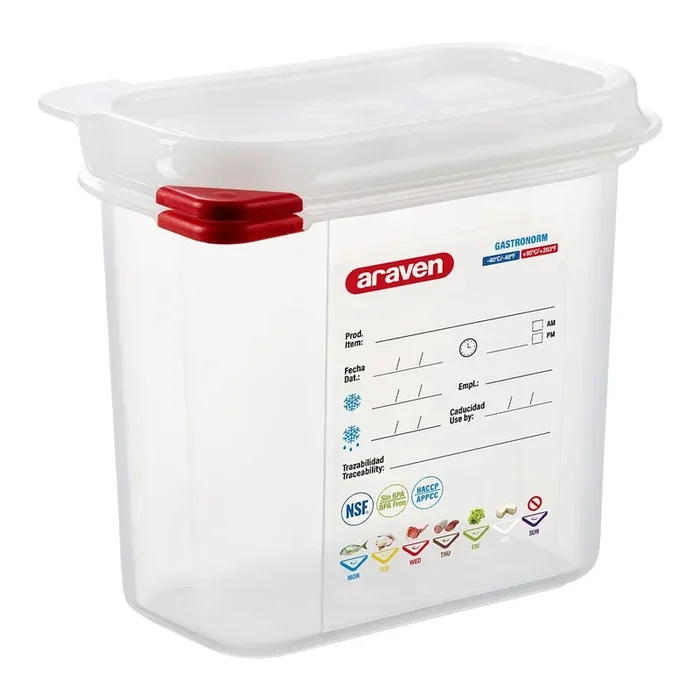 ARAVEN Gastronormbehälter mit Deckel, Polypropylen, GN 1/9 (150 mm)