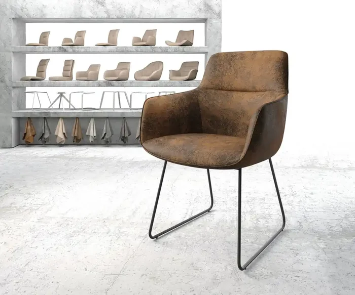 Armlehnstuhl Pejo-Flex Braun Antik Kufengestell Schwarz