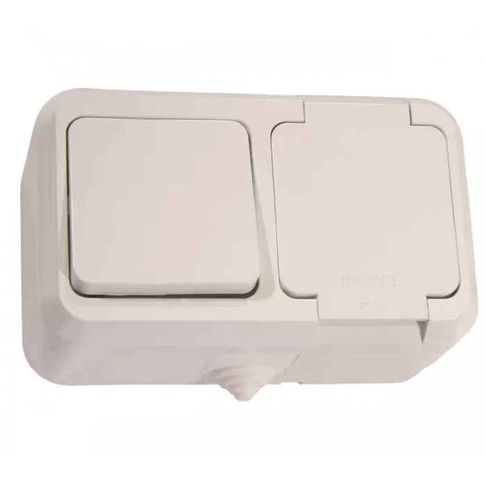 Aufputz Kombi Feuchtraum-Schalter u. Steckdose IP44 weiß 250V/16A